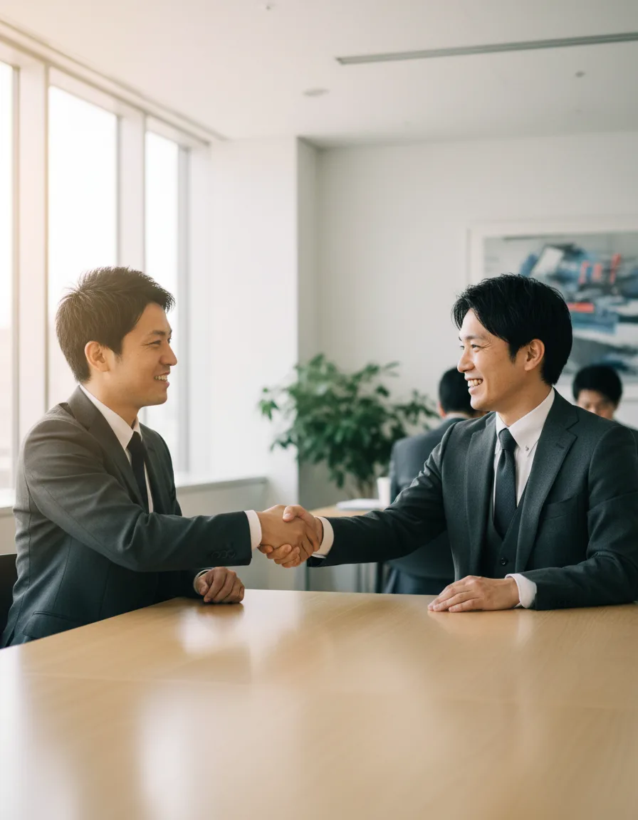民泊オーナーと買い取り担当者の商談